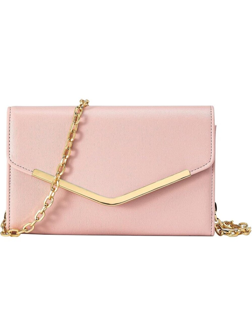 Women's Pink Clutch Purse Envelope Handbag Detachable Chain for Evening Bag